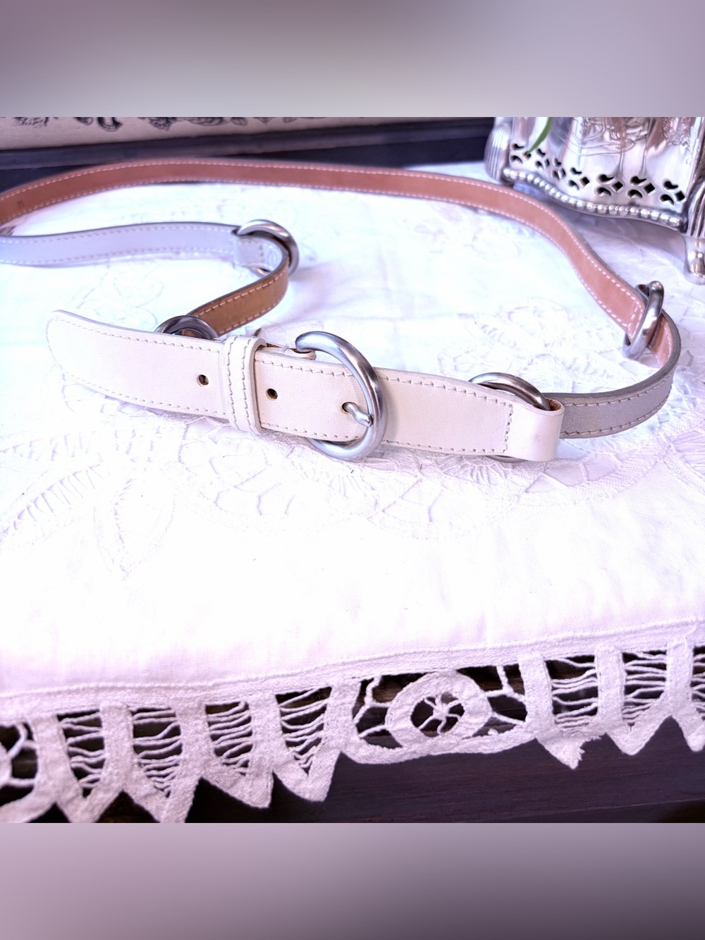 Furla white beige silver slim leather belt M